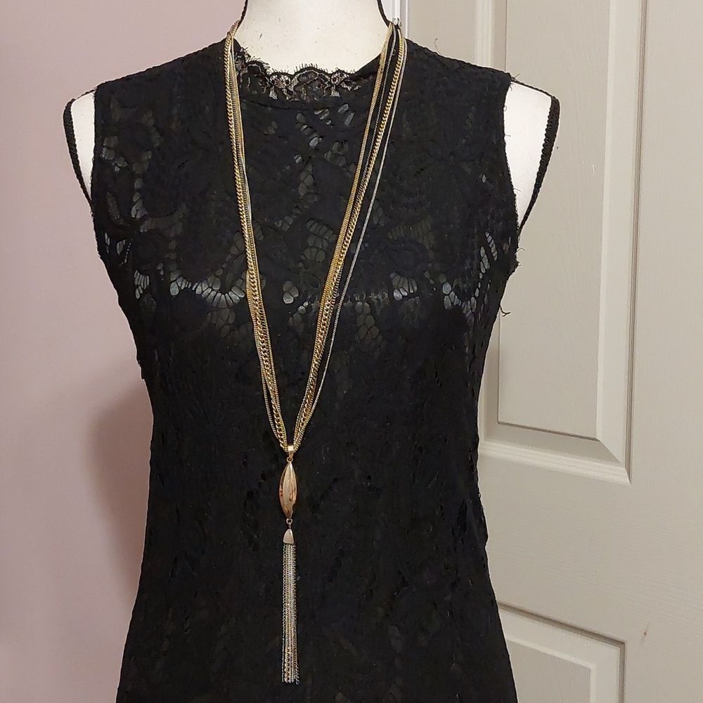 Nicole by Nicole Miller Multi Tone Y Drop Tasseled Lariat Necklace